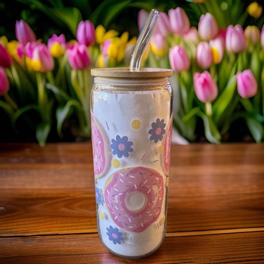 Donuts UV DTF (THIS IS A GLASS CUP I PLACED WHITE PAPER INSIDE SO YOU CAN SEE DESIGNS)