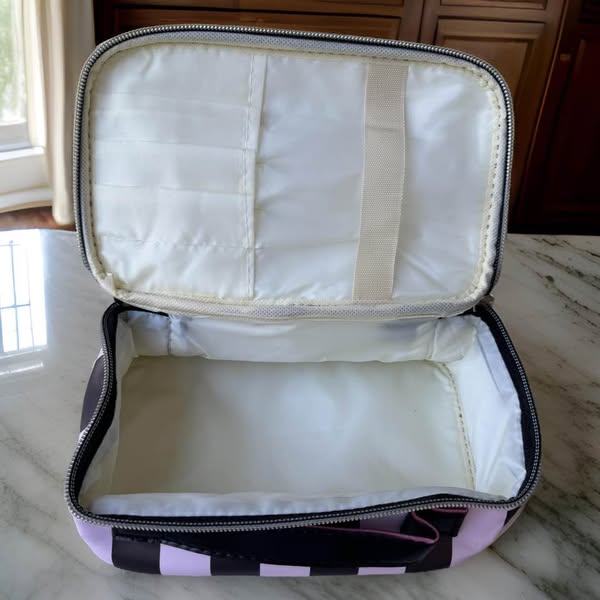 Stripe Black & Pink Make up Bag