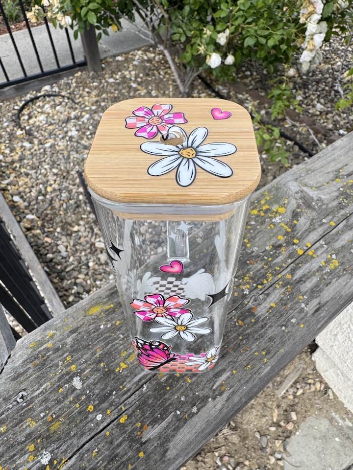 PINK BUTTERLIES GLASS CUP
