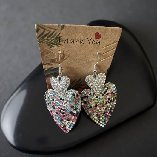 DOUBLE HEART COLORFUL RHINESTONE EARRINGS