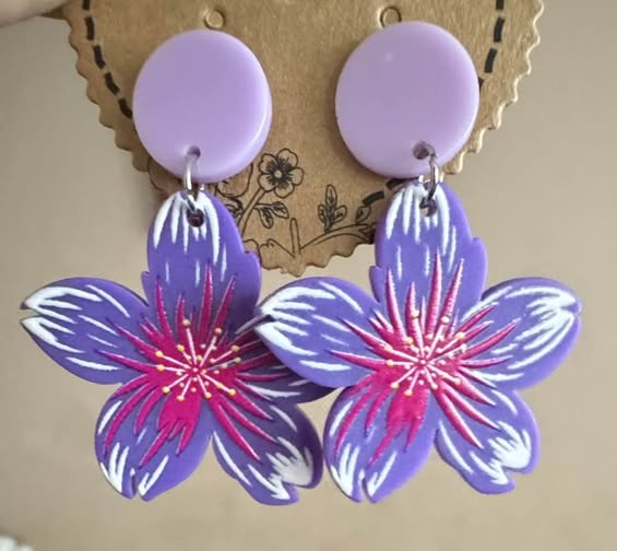 PURPLE ACRYLIC FLOWER EARRINGS