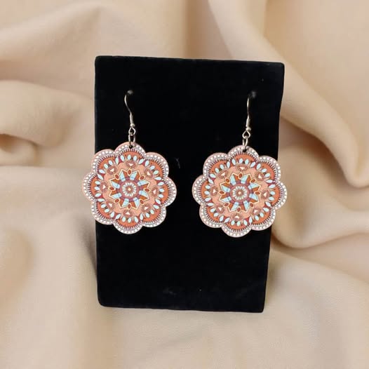 TAN MULTI COLOR FLOWER WOOD EARRINGS