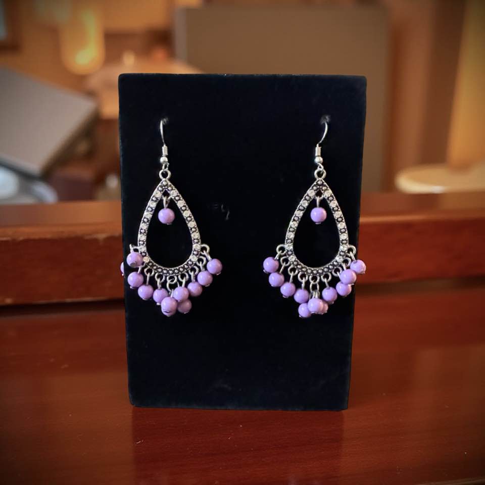 PURPLE BEAD TEAR DROP EARRINGS