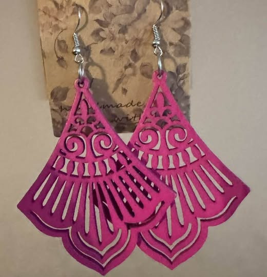 HOT PINK WOOD EARRINGS