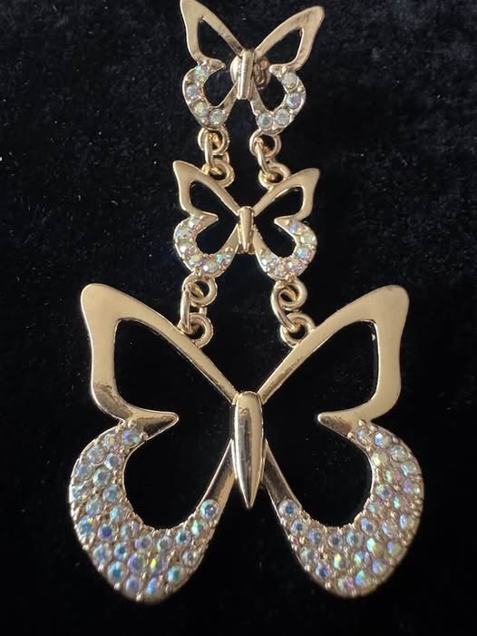 TRIPLE GOLD IRIDESCENT BUTTERFLY EARRINGS
