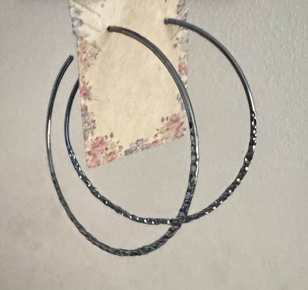 DARK SILVER HAMMERED LARGE HOOPS