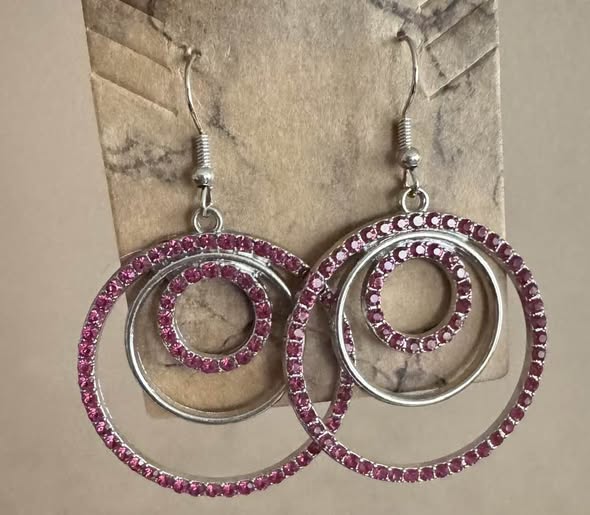 PINK RHINESTONE CIRCLE EARRINGS