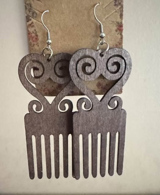 WOOD HAIR PICK EARRINGS