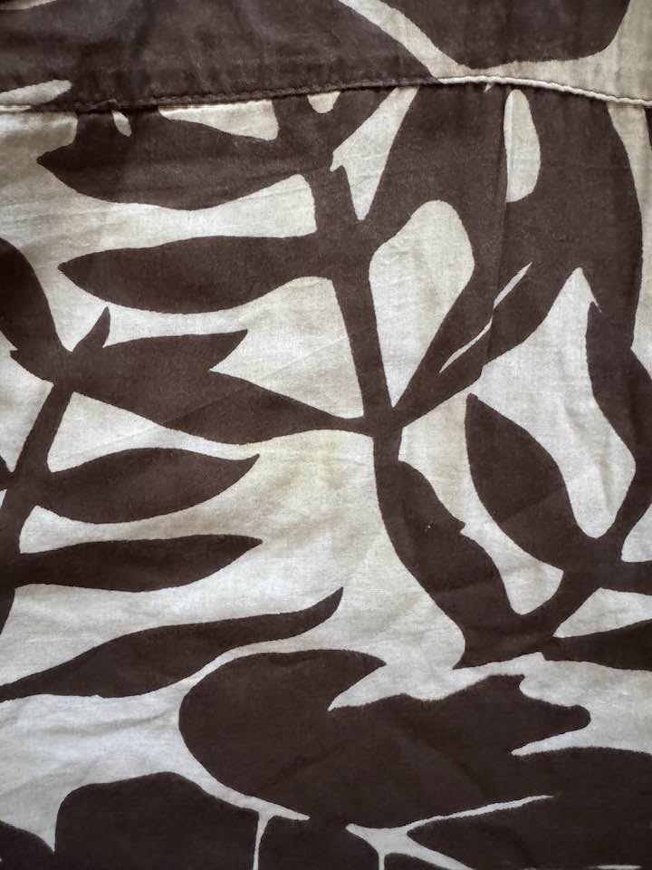 Hi Lites Women's Tropical Print Sundress Size Large Brown Beige Cotton Beaded Strap
