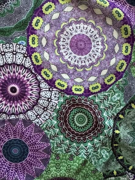 Coline Women's Green Purple Mandala Print Shift Dress Short Sleeve Size Small