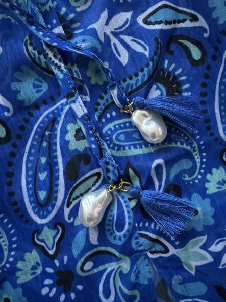 Bleu Rod Beattie Women's Blue Paisley Maxi Dress Size Small Sheer Stretch Boho