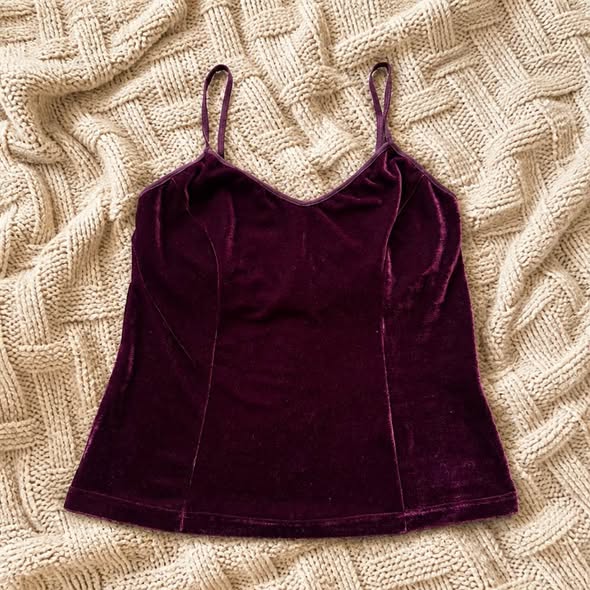 Women's Burgundy Velvet Cami Tank Top Stretch Sleeveless Size M