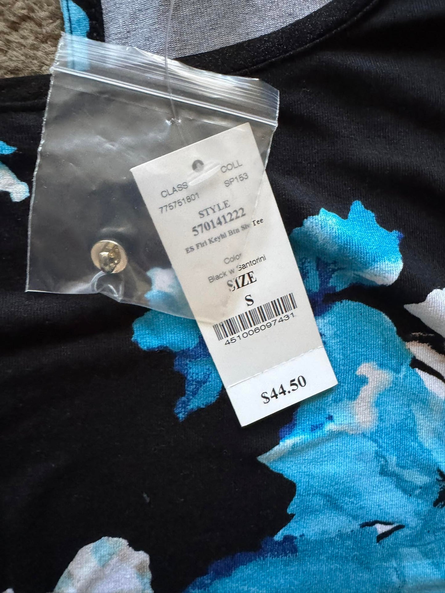 White House Black Market Floral Top Women's Small NWT Blue Ruched Stretch Blouse