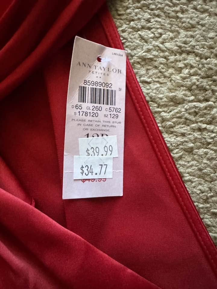 Ann Taylor Petites 12P Women's Red Satin Twist Neck Sleeveless Blouse NWT Elegant Top