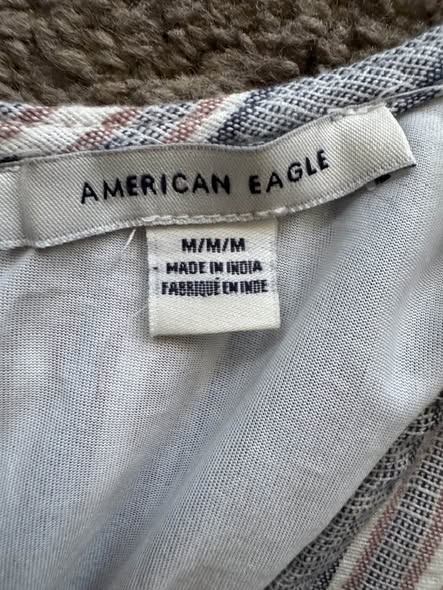 American Eagle Women's Striped Romper Medium Blue Gray Side Pockets Boho Casual