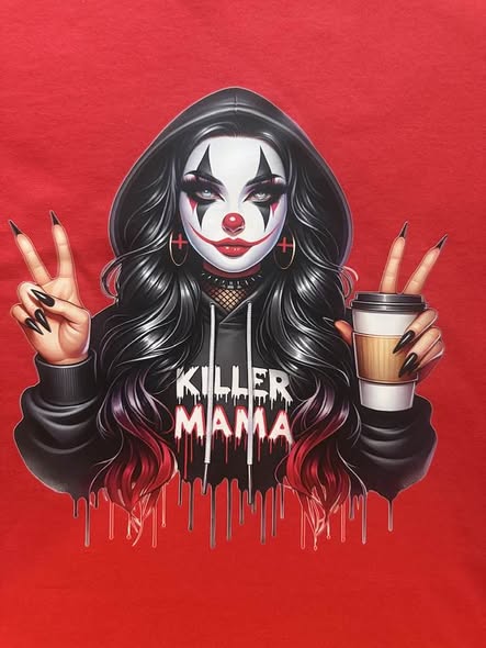 Killer Mama Clown Red Graphic Tee Women’s Size S Gildan Handmade Horror Shirt New