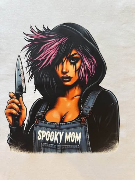 Spooky Mom Halloween Graphic T-Shirt Horror Knife Tee Size Small