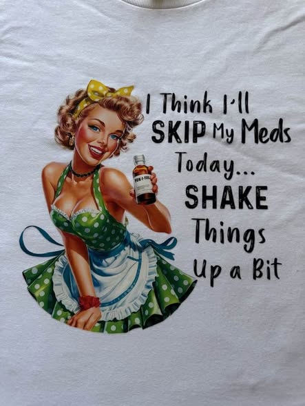 Graphic T-Shirt – Skip My Meds Shake Things Up Tee – Vintage Pin Up Girl Shirt Size S