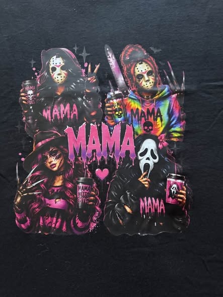 Mama Horror Graphic T-Shirt – Pink Halloween Inspired Tee Size Large