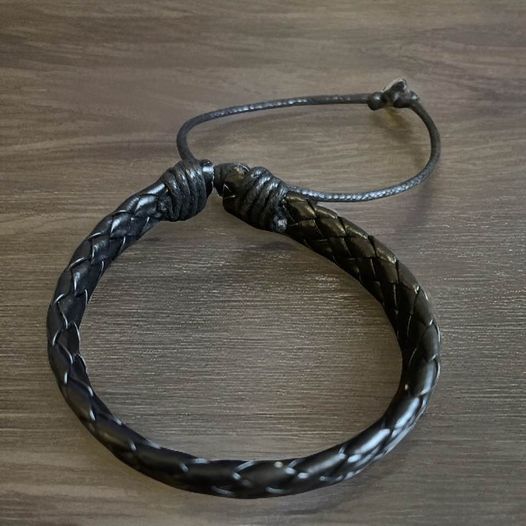 Black Leather Pullcord Bracelet