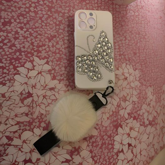 Butterfly Rhinestone phone case with Lanyard