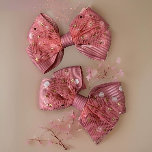 Mini Lace Polka Dot Hair Bows (Pair)