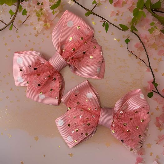 Mini Lace Polka Dot Hair Bows (Pair)