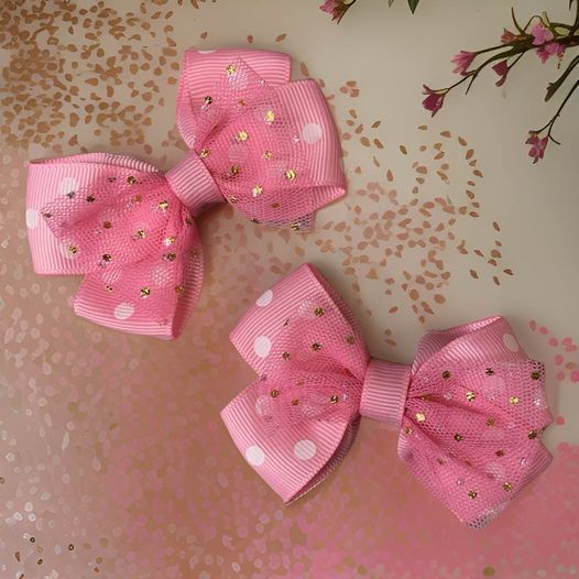 Mini Lace Polka Dot Hair Bows (Pair)