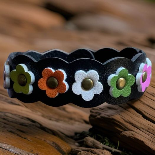 Leather Multi Flower Bracelet