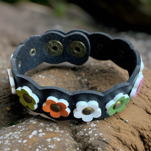 Leather Multi Flower Bracelet