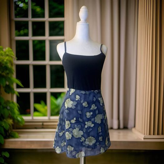 Blue/Ivory Floral Skirt