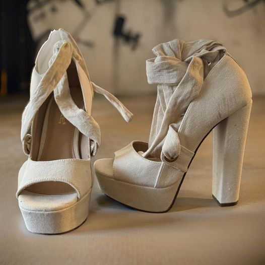 Beige Platform Strappy Heels