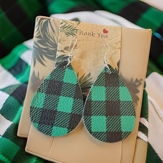 Plaid Leather Earrings