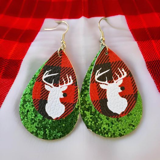 Plaid Reindeer Earrings