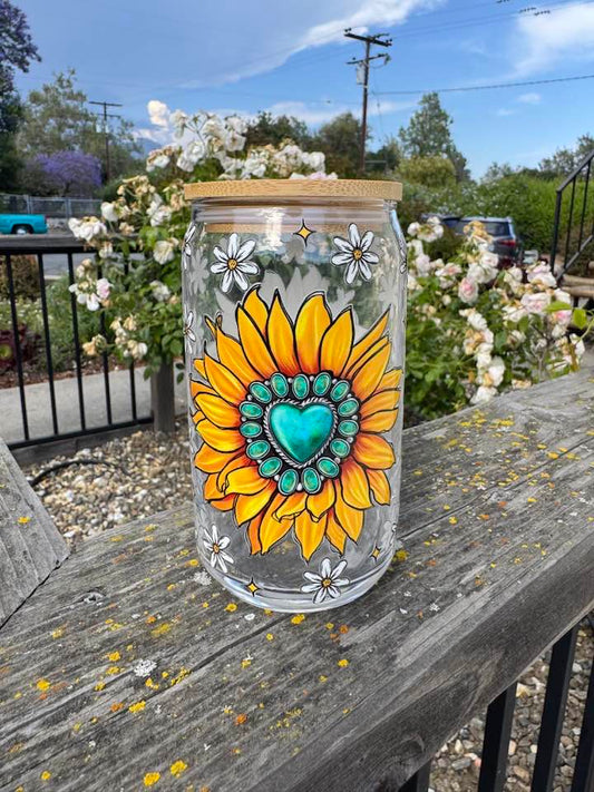 HEART SUNFLOWER GLASS CUP