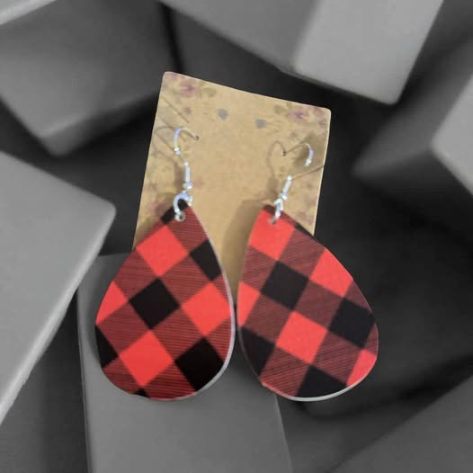 CHECKERED LEATHER EARRINGS