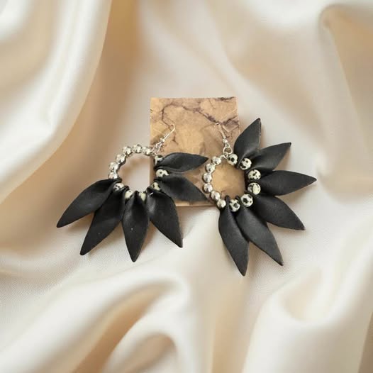 BLACK LEATHER PEDAL EARRINGS