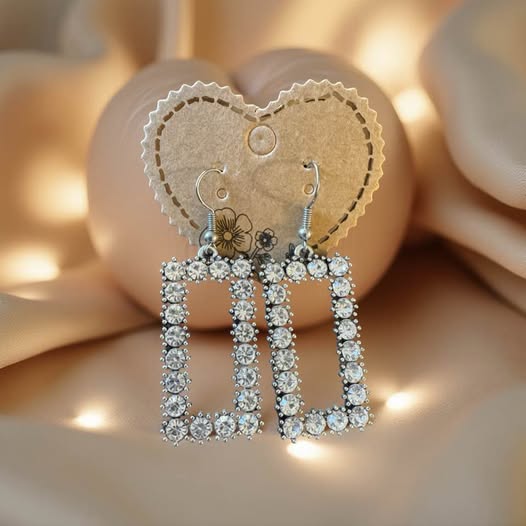 SILVER RHINESTONE RECTANGLE EARRINGS