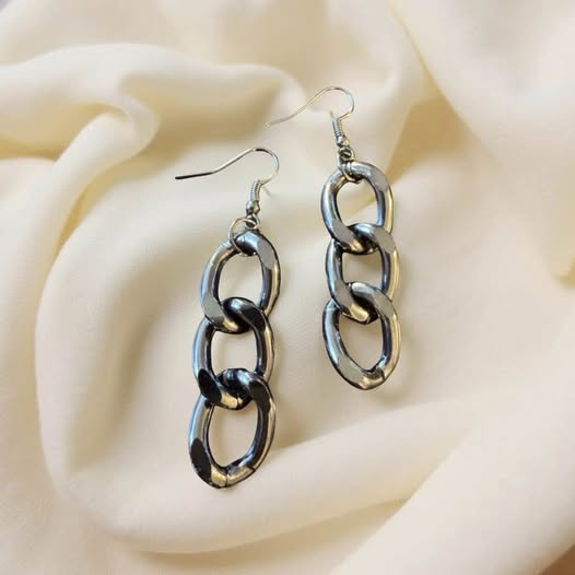 GUNMETAL 3 LINK MINI CHAIN EARRINGS