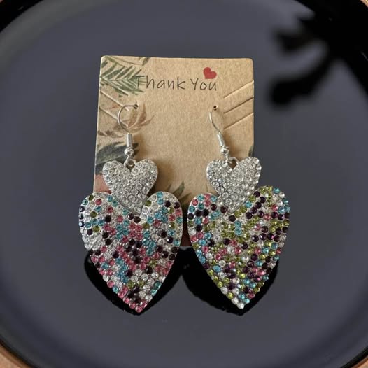 DOUBLE HEART COLORFUL RHINESTONE EARRINGS