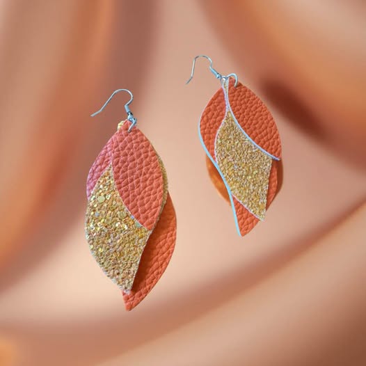 LEATHER ORANGE WITH SPARKLE EARRINGS