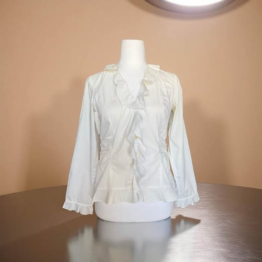 WHITE RUFFLE BUTTON DOWN TOP SIZE XS