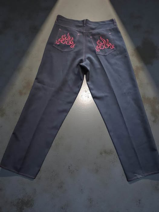90s Vintage Johnny Suede Flame Embroidered Lightweight Dress Pants
