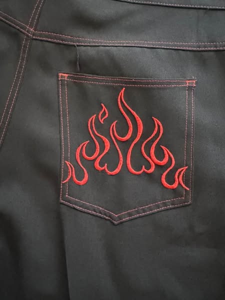 90s Vintage Johnny Suede Flame Embroidered Lightweight Dress Pants