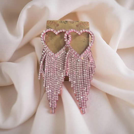 PINK HEART BLINGY EARRINGS