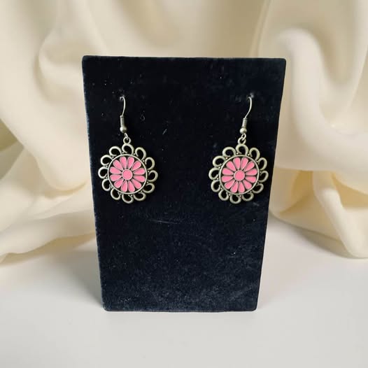 BRASS PINK FLOWER MINI EARRINGS