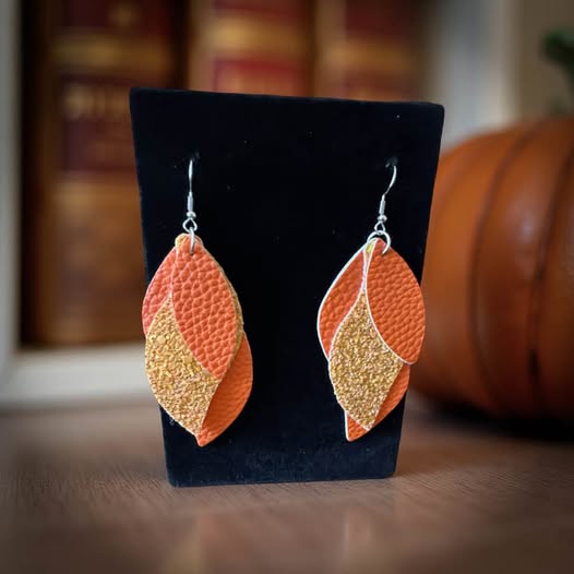 LEATHER ORANGE WITH SPARKLE EARRINGS