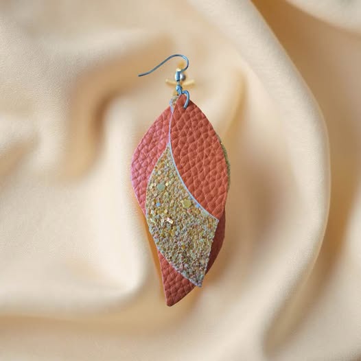 LEATHER ORANGE WITH SPARKLE EARRINGS