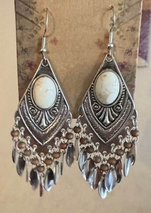 SILVER/CRACKLE STONE EARRINGS
