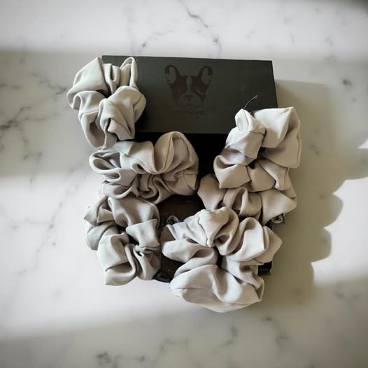 BEIGE FRENCHIE SET OF 6 SCRUNCHIES